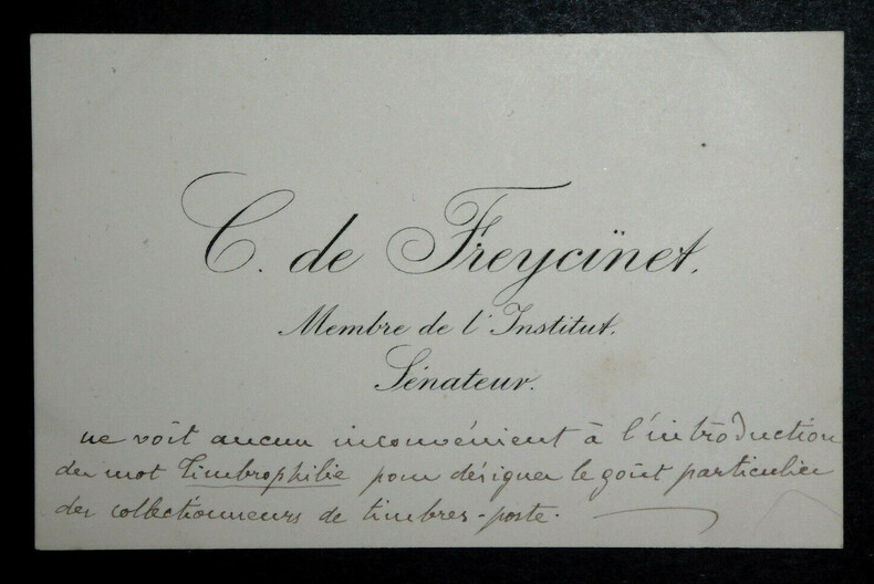 Charles de FREYCINET - Carte de visite autographe avec annotations manuscrites. Charles de Freycinet