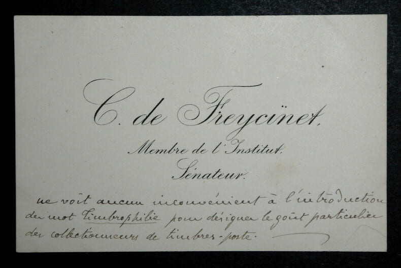 Charles de FREYCINET - Carte de visite autographe avec annotations manuscrites. Charles de Freycinet