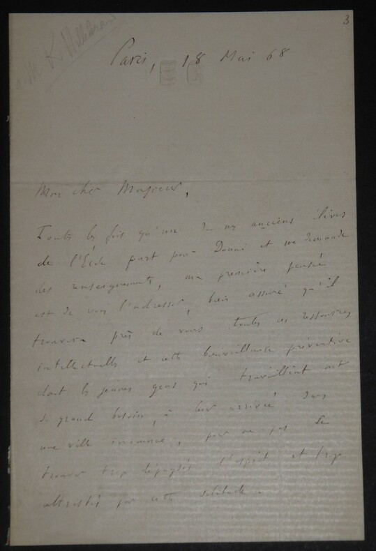 CARO Elme - LETTRE AUTOGRAPHE SIGN&Eacute;E &Agrave; KARL HILLEBRAND, PARIS, 1868. Elme-Marie CARO