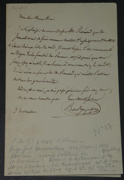 BONAVENTURE DE ROQUEFORT - LETTRE AUTOGRAPHE SIGN&Eacute;E, recommandation &agrave; Rennes. Jean-Baptiste BONAVENTURE DE ROQUEFORT