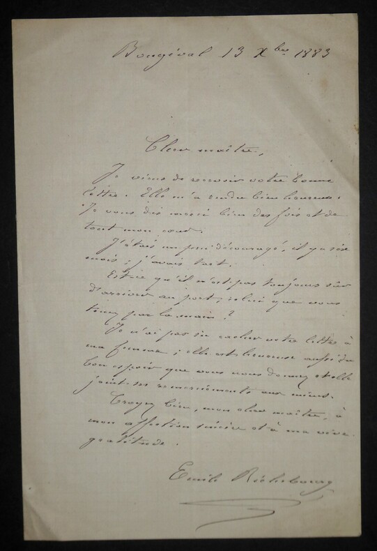 LETTRE AUTOGRAPHE SIGN&Eacute;E, D&Eacute;CEMBRE 1883. Emile Richebourg