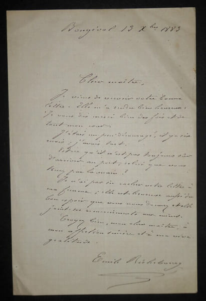 LETTRE AUTOGRAPHE SIGN&Eacute;E, D&Eacute;CEMBRE 1883. Emile Richebourg