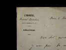 VEUILLOT Eug&egrave;ne - LETTRE AUTOGRAPHE SIGN&Eacute;E, REDACTION L'UNIVERS, PARIS. Eug&egrave;ne Veuillot