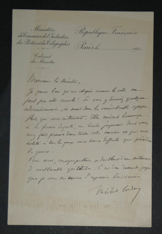 Michel CORDAY - Lettre autographe sign&eacute;e &agrave; Mr Le Ministre, Paris. Michel CORDAY