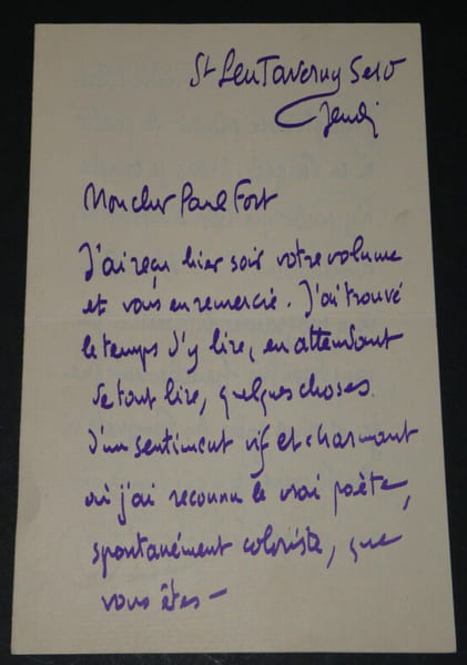Camille MAUCLAIR - LETTRE AUTOGRAPHE SIGN&Eacute;E &agrave; Paul FORT par rapport &agrave; un banquet. Camille Mauclair