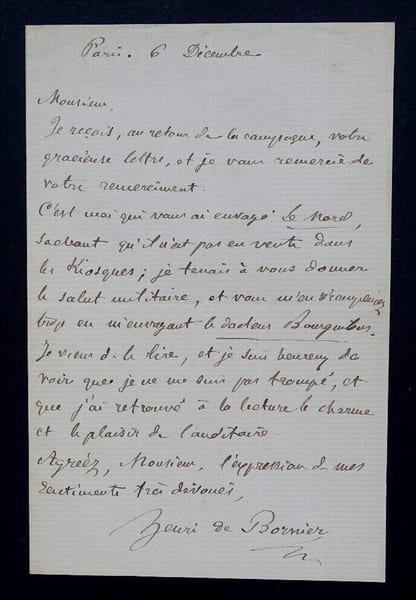 Henri DE BORNIER, Dramaturge - LETTRE AUTOGRAPHE SIGN&Eacute;E, Paris. Henri DE BORNIER