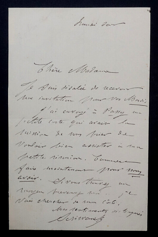 Augustine C&eacute;leste SCRIWANECK, Com&eacute;dienne - LETTRE AUTOGRAPHE SIGN&Eacute;E. Augustine C&eacute;leste SCRIWANECK