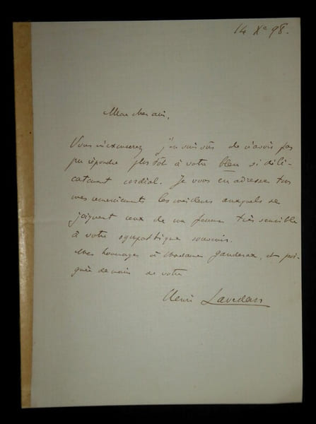LAVEDAN Henri - LETTRE AUTOGRAPHE SIGN&Eacute;E, REMERCIEMENTS CORDIAUX, 1898. Henri Lavedan