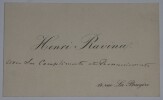 RAVINA Henri - Carte de visite avec annotations manuscrites. Henri Ravina