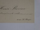 RAVINA Henri - Carte de visite avec annotations manuscrites. Henri Ravina