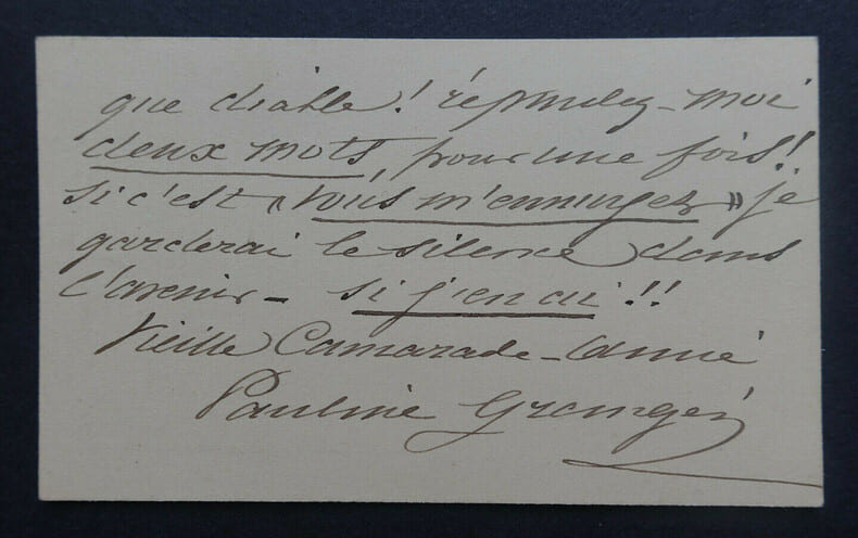 Pauline GRANGER, CARTE DE VISITE AUTOGRAPHE SIGNEE, Secr&eacute;taire Com&eacute;die Fran&ccedil;aise. Pauline Granger