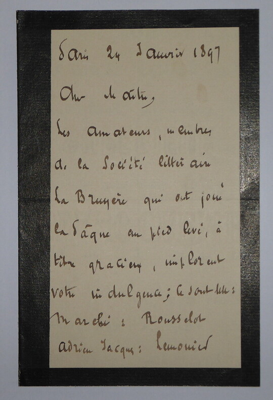 VEYRIN Emile - LETTRE AUTOGRAPHE SIGNEE, PARIS, 1897. Emile Veyrin