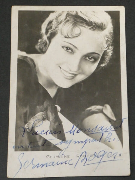 Germaine ROGER - PHOTOGRAPHIE NOIR ET BLANC DEDICACEE et SIGN&Eacute;E &agrave; Lucien MONSAIN. Germaine ROGER