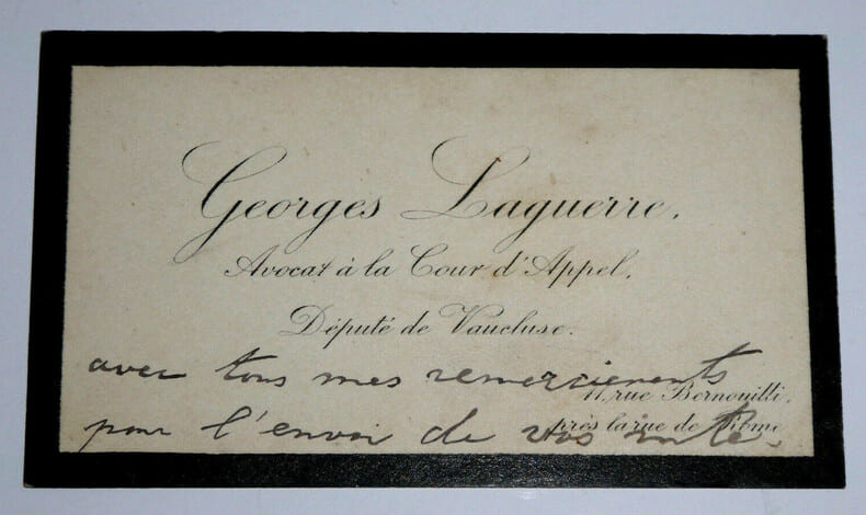 Georges LAGUERRE - CARTE DE VISITE AUTOGRAPHE SIGNEE DE REMERCIEMENTS. Georges Laguerre