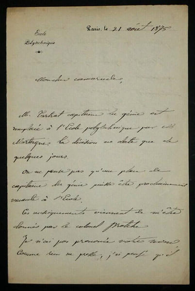 Jules-Antoine Maillard DE LA GOURNERIE - LETTRE AUTOGRAPHE SIGN&Eacute;E, Paris, 1875. Jules-Antoine Maillard DE LA GOURNERIE