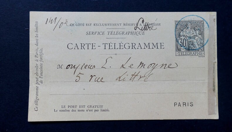 VIDAL Paul - CARTE T&Eacute;L&Eacute;GRAMME AUTOGRAPHE SIGNEE &Agrave; LEMOYNE, PARIS. Paul Vidal