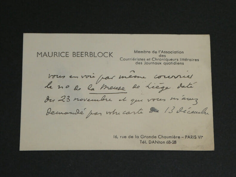 Maurice BEERBLOCK, Acteur Belge - Carte de visite autographe. Maurice BEERBLOCK
