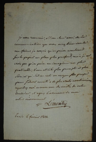 LETTRE AUTOGRAPHE SIGNEE, PARIS, 1822. LEMONTEY Pierre-Edouard