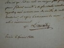 LETTRE AUTOGRAPHE SIGNEE, PARIS, 1822. LEMONTEY Pierre-Edouard