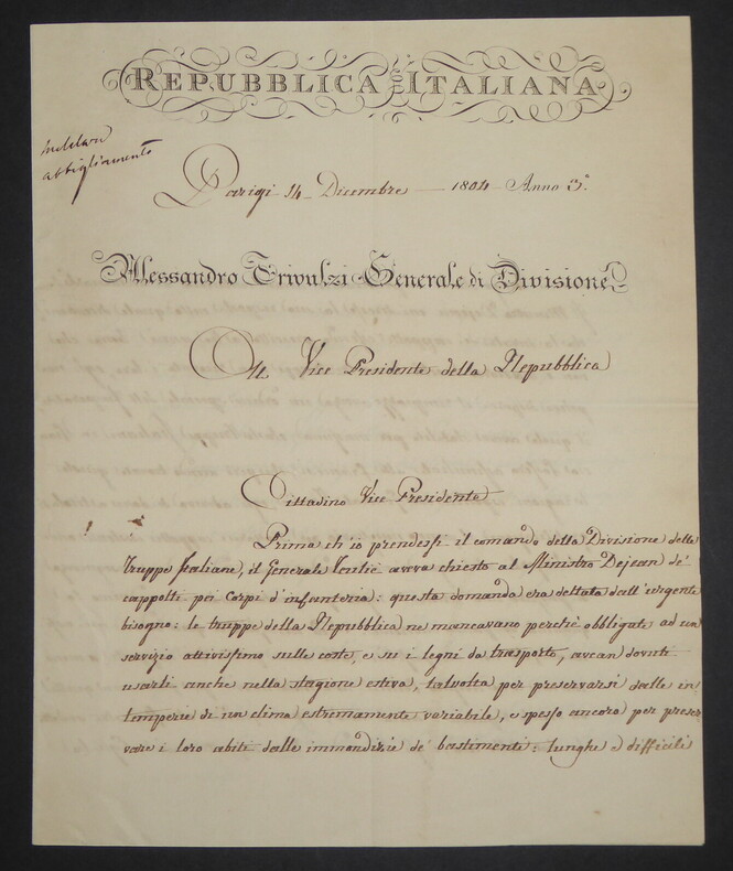 TRIVULZI Alessandro - TRES BELLE LETTRE AUTOGRAPHE SIGN&Eacute;E, PARIS, 1804 ITALIEN. Alessandro Trivulzi