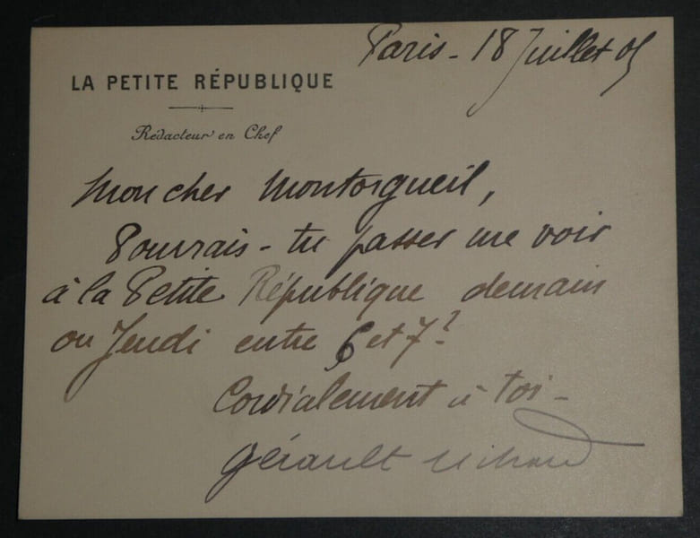 Alfred L&eacute;on G&Eacute;RAULT-RICHARD, Journaliste, CARTE-LETTRE AUTOGRAPHE SIGN&Eacute;E 1905. Alfred L&eacute;on G&Eacute;RAULT-RICHARD