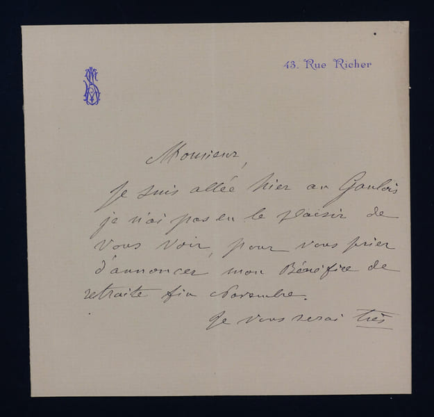 Augustine C&eacute;leste SCRIWANECK, Com&eacute;dienne - LETTRE AUTOGRAPHE SIGN&Eacute;E. Augustine C&eacute;leste SCRIWANECK