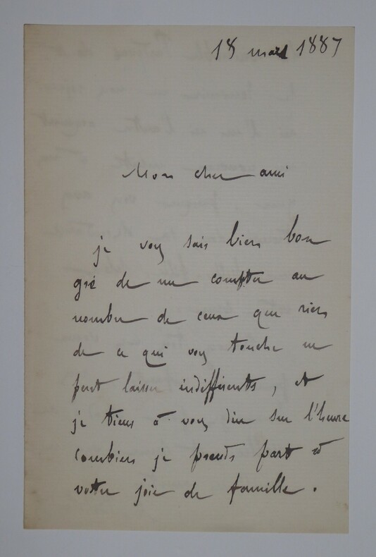 BETOLAUD Alexandre - LETTRE AUTOGRAPHE SIGNEE, PARIS, MARS 1887. Alexandre B&eacute;tolaud