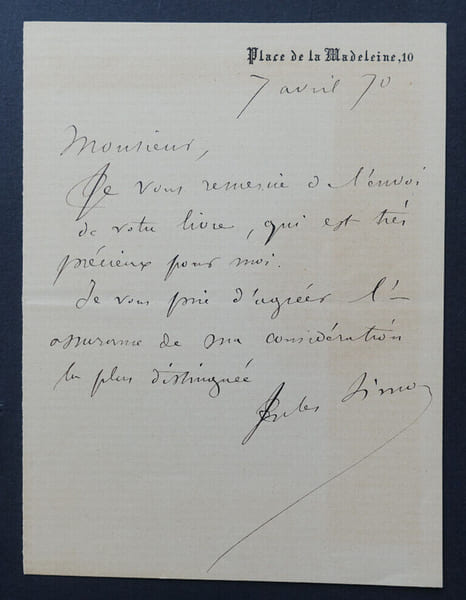 Jules SIMON, Philosophe et homme d'&Eacute;tat - LETTRE AUTOGRAPHE SIGN&Eacute;E. Jules SIMON