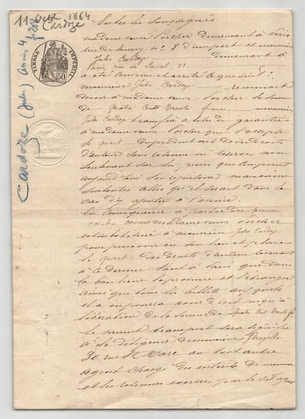 Pouvoir manuscrit sign&eacute; par Jules Cardoze – Collection 24 auteurs & musiciens. Jules Cardoze