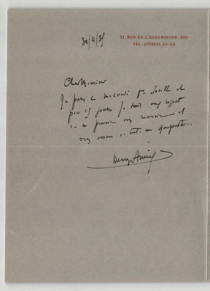 DENYS AMIEL &Eacute;crivain LETTRE AUTOGRAPHE SIGN&Eacute;E &Agrave; Pierre Lhoste, Paris 1931. DENYS AMIEL
