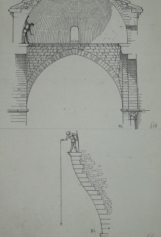 Coupe sur un pendentif aquitain du XIIe si&egrave;cle - Dessin original sign&eacute;. Louis Henri Laffill&eacute;e