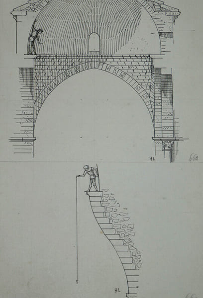 Coupe sur un pendentif aquitain du XIIe si&egrave;cle - Dessin original sign&eacute;. Louis Henri Laffill&eacute;e