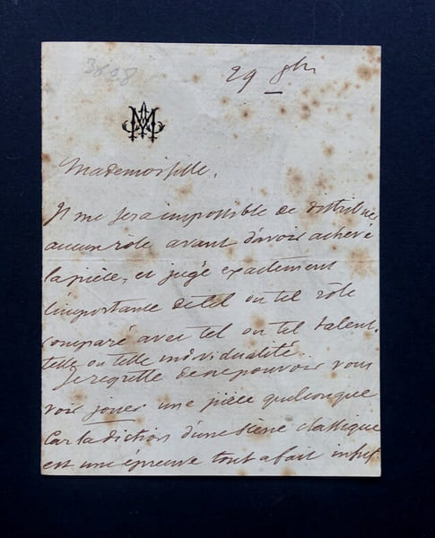 MAQUET Auguste - LETTRE AUTOGRAPHE SIGN&Eacute;E &Agrave; PROPOS D'UN R&Ocirc;LE. Auguste Maquet