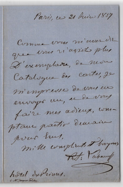Alexandre Labanoff de Rostoff - Lettre autographe sign&eacute;e &agrave; Jacques Tolstoy, 1857. Alexandre Labanoff de Rostoff