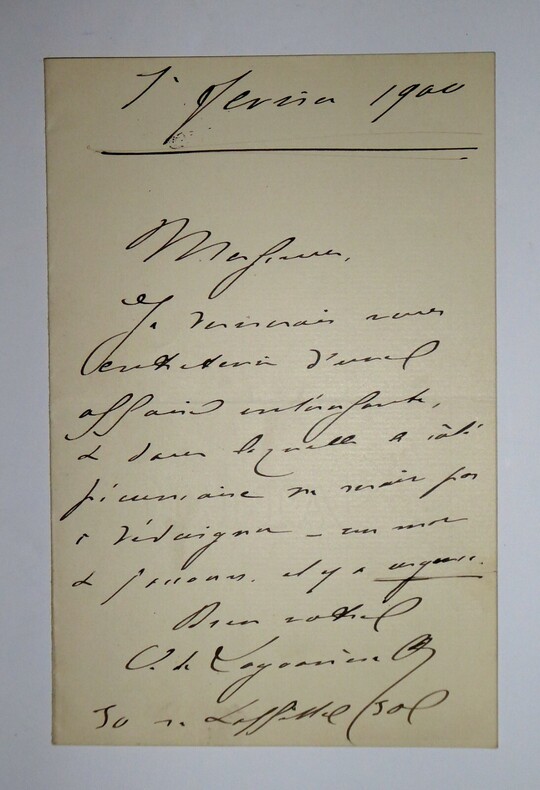 LETTRE AUTOGRAPHE SIGN&Eacute;E, JANVIER 1900. Oscar Louis de Lagoan&egrave;re
