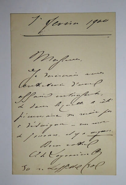 LETTRE AUTOGRAPHE SIGN&Eacute;E, JANVIER 1900. Oscar Louis de Lagoan&egrave;re
