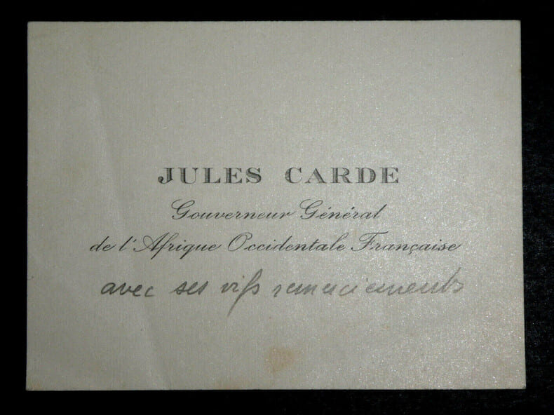Jules CARDE, Gouverneur G&eacute;n&eacute;ral de l'Alg&eacute;rie - CARTE DE VISITE AUTOGRAPHE. Jules Carde