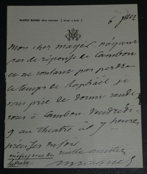 Auguste MAQUET, Romancier - LETTRE AUTOGRAPHE SIGN&Eacute;E. Auguste MAQUET