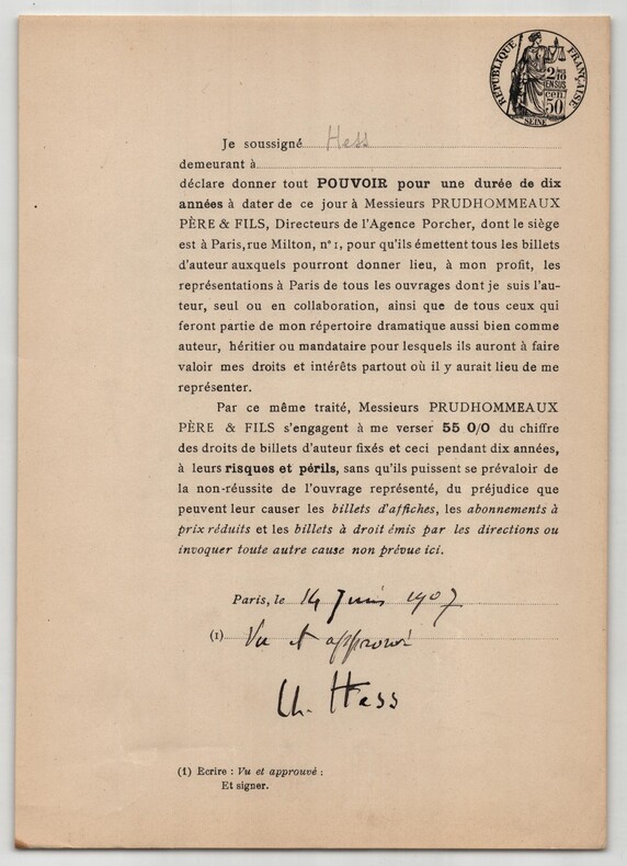 Pouvoir sign&eacute; par Charles Hess – Collection coh&eacute;rente de 50 auteurs & musiciens. Charles Hess