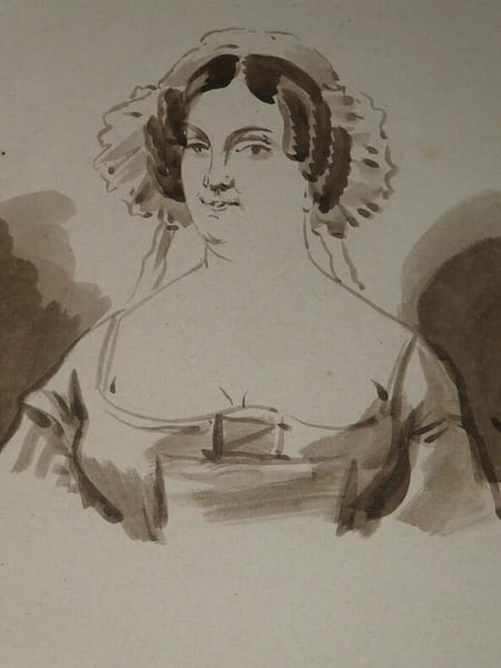 Dessin au lavis - Portrait de femme sign&eacute; - Fran&ccedil;ois Bouchot - XIX&egrave;me. Fran&ccedil;ois Bouchot