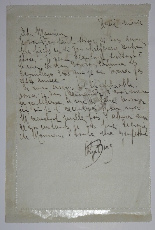 BING Olga - CARTE LETTRE AUTOGRAPHE SIGN&Eacute;E &Agrave; Henry LAPAUZE, 1919. Olga BING