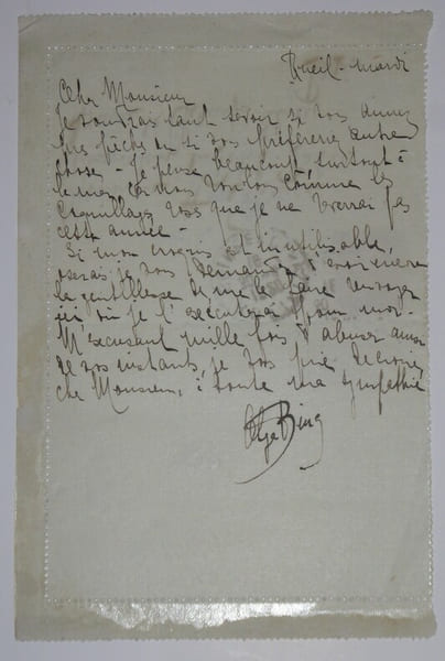 BING Olga - CARTE LETTRE AUTOGRAPHE SIGN&Eacute;E &Agrave; Henry LAPAUZE, 1919. Olga BING