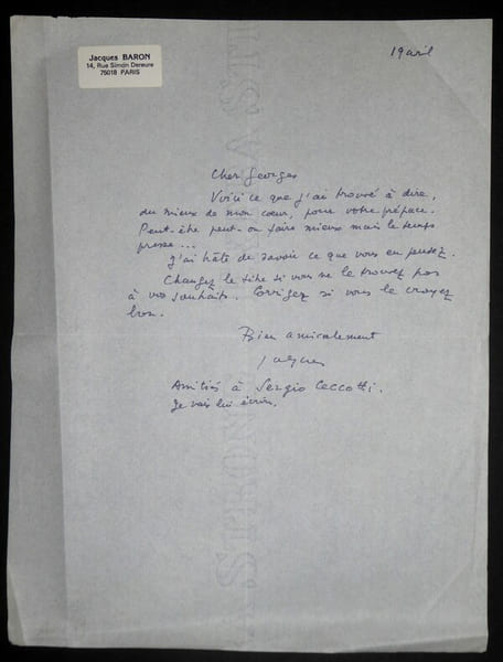 BARON Jacques LETTRE AUTOGRAPHE SIGN&Eacute;E &Agrave; Georges CANINO PR&Eacute;FACE ODYSS&Eacute;E COULEUR. Jacques Baron
