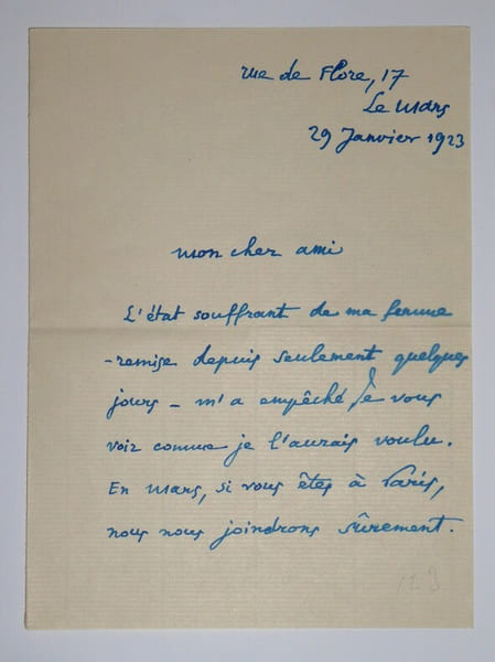 LETTRE AUTOGRAPHE SIGN&Eacute;E &Agrave; Louis ARTUS, 1923. Emile BAUMANN