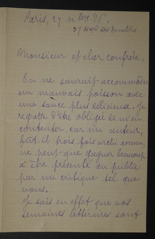 LETTRE AUTOGRAPHE SIGN&Eacute;E, PARIS 1896. Jean de la Br&egrave;te