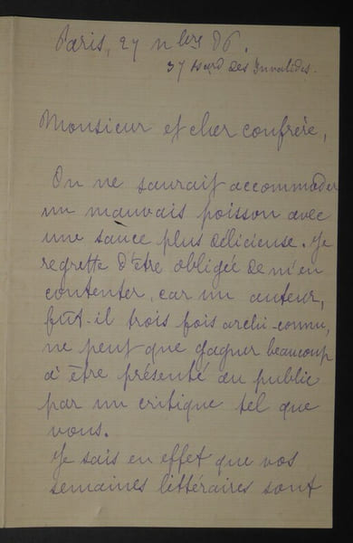 LETTRE AUTOGRAPHE SIGN&Eacute;E, PARIS 1896. Jean de la Br&egrave;te