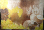 Gouache sur toile - Composition aux Chapeaux - 1999. Giraudeau