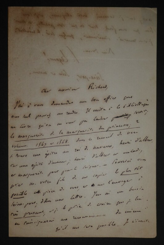 LEGOUVE Ernest LETTRE AUTOGRAPHE SIGN&Eacute;E AU CONSERVATEUR BIBLIOTH&Egrave;QUE NATIONALE. Ernest Legouv&eacute;