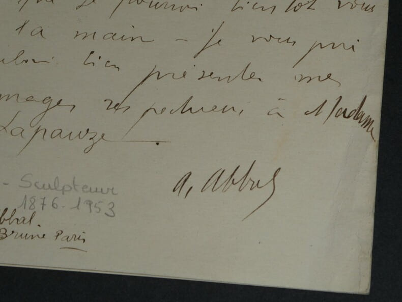 Andr&eacute; Abbal Lettre autographe sign&eacute;e &agrave; Henry Lapauze [victorieux de votre mal]. Andr&eacute; ABBAL