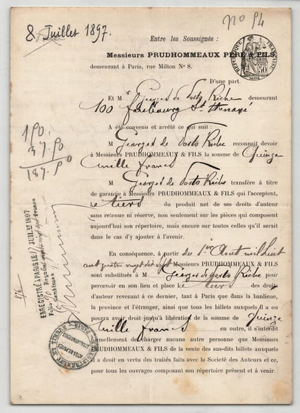 Pouvoir sign&eacute; G. de Porto-Riche – Collection coh&eacute;rente 24 auteurs & musiciens. Georges de Porto-Riche
